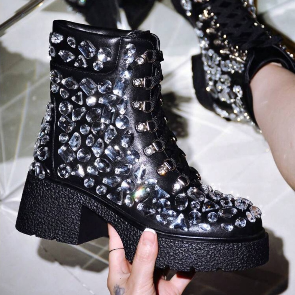 Black rhinestone booties